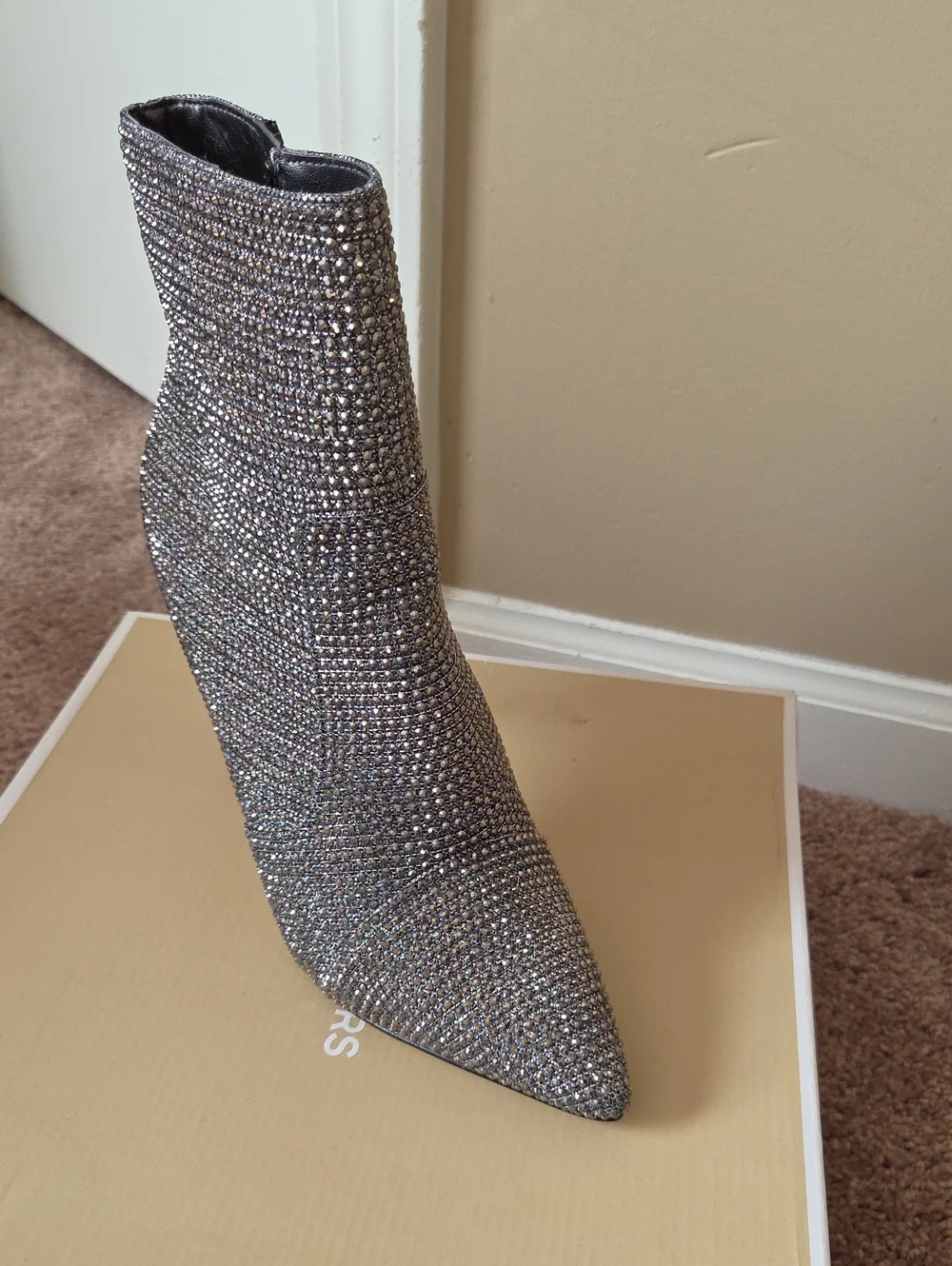 Michael Kors Silver Rhinestone Pointed-Toe Stiletto Ankle Booties